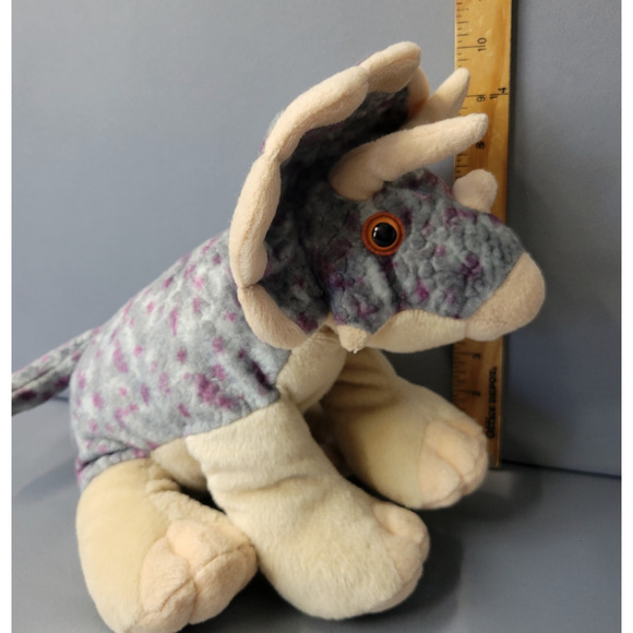 Wild Republic Triceratops Dinosaur Plush Toy 10" Sitting Gray Purple 2012 - Picture 10 of 13